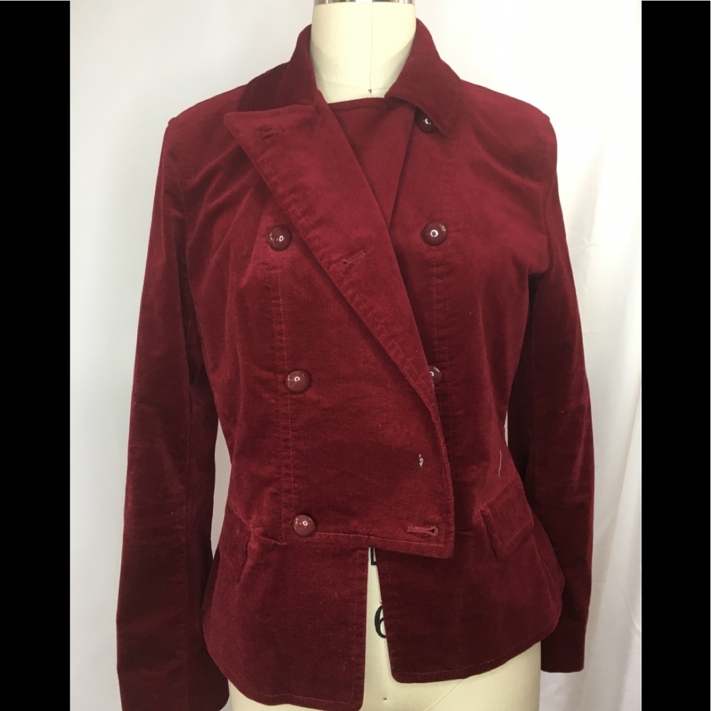 Talbots red velvet military style detailed blazer coat. EUC
